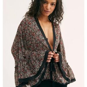 Free people Lola Floral Kimono with Black Trim size small